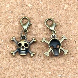 100Pcs/lots Antique bronze Alloy Skull skeleton bone Charms Bead with Lobster clasp Fit Charm Bracelet DIY Jewelry 16.5x39mm A-337b