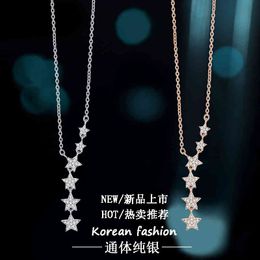 Live Straight S925 Sterling Silver Sky Star Pendant Necklace Five Pointed Gift for Girlfriend and Couple