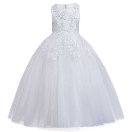 2021 Summer White Bridesmaid Girls Costume Clothe Prom Dress For Girls Children Party Wedding Kids Clothing Long Princess Dress Q0716