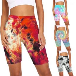 gym leggings wholesalers UK - Yoga Outfits Women Push Up Shorts Tie Dye Print High Waist Hip Sports Nude Riding Tight Three-point Leggings Gym Clothes #3
