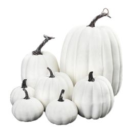 7Pcs set Halloween White Artificial Pumpkins Harvest Fall Harvest Thanksgiving Home Decor Photography Props Y201015