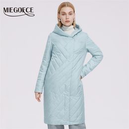 MIEGOFCE Spring Jacket Womens Design Knee Length Filling Quilted Coat Women Hooded Reversible Slider Women's Parka 210913
