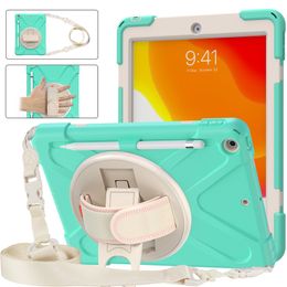 Candy Colour Silicon PC Full Body Case Shockproof Hybrid Robot Heavy Duty Kids Safe Rugged With Handle Grip Stand Pencil Holder Carrying Strap For iPad 7 8 10.2