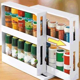 Bathroom Shampoo Rack Rotating Storage Box Kitchen Cabinet Spice Holder Jar Bottle Space Saving Shelf Slide