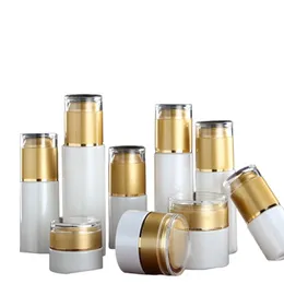 Empty 20~80ML Mist Spray Bottle White Refillable Emulsion Lotion Pump Matte Gold Cosmetic Container 20/30/50G Glass Cream Jar