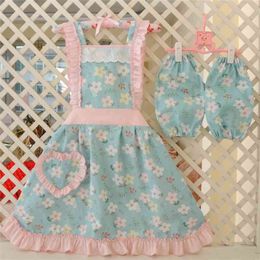 Fashion Cooking Apron Printing Princess Apron Dress Women Cotton Bib with Pockets Ladies Pinafore Cleaning Aprons House Supplies 210622