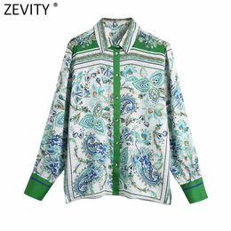 Zevity Women Vintage Colour Match Paisley Floral Print Shirts Female Long Sleeve Kimono Blouse Roupas Chic Blusas Tops LS9335 210603