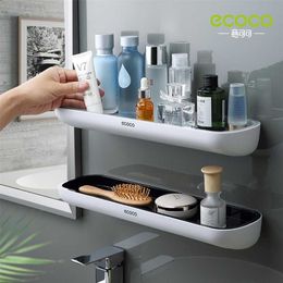 ECOCO Bathroom Shelf Storage Rack Holder Wall Mounted Shampoo Spices Shower Organiser Accessories with Towel Bar 211112