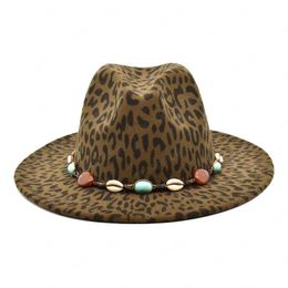 Fashion Classic Fedora Hats Women Leopard Print Wide Brim Panama Jazz Hats Wool Vintage Men Gentleman Elegant