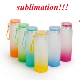 Sublimation Water Bottle 500ml Frosted Glass Water Bottles gradient Blank Tumbler sea shipping RRB12824