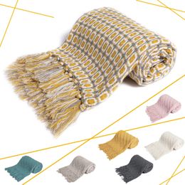 Hot Yellow Grey Soft Blankets Sofa Throw Blanket with Tassels Knitted Winter Warm Thread Blanket Nordic Soft Towel Bed 130x150 210316