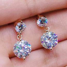 14K Rose Gold Stud Earrings Women 0.5 1 2 Round Moissanite Diamond Present Wedding Anniversary Engagement Party Gift