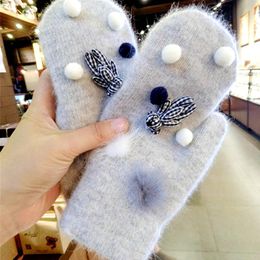 Fingerless Gloves Winter Female Fur Blended Warm Women Handmade Lovely Doll With Cute Mittens