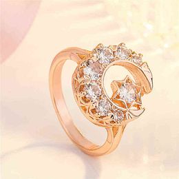 Personality Romantic White Crystal Star and Moon Ring Ladies Fashion Hip-Hop Punk Style Party Jewelry Gift G1125