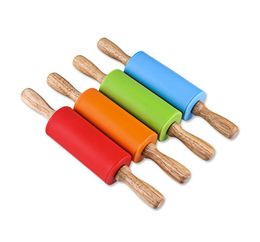 22.5*4.3CM Small Size Children Wooden Handle Pastry Baking Tool Dough Silicone Rolling Stick Children Toy Rollings Pin