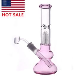 10.5 inchs Pink beaker Bong Arm Tree Perc filter dab Oil Rigs recycler bong With downstem bowl pieces and 14.4mm male banger nail