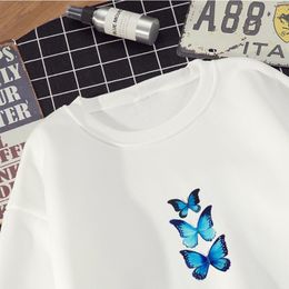 Women's Hoodies & Sweatshirts Blue Butterfly Print Women Long Sleeve Jumper Crewneck Cropped Top Autumn Harajuku Loose Oversized Pullover