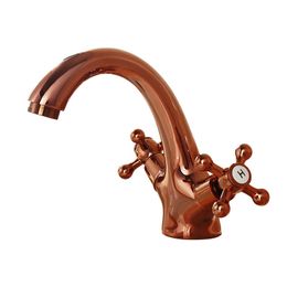 Vintage bathroom sink faucet+tube rose gold , Antique copper water kitchen basin faucet mixer, Retro dual holder faucet hot&cold 109 V2