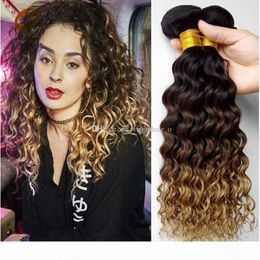 -8a ombre cabelo tecido brasileiro onda profunda curly 3 pacotes barato três tons 1b 4 27 Honey loira ombre extensões de cabelo humano