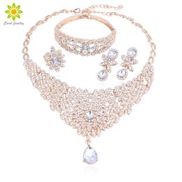 Bridal Wedding African Beads Jewelry Set Gold Color Necklace Earrings Bracelet Ring Sets For Women Trendy Costume Jewelry H1022