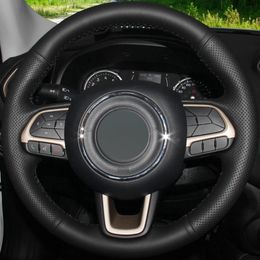 Black Genuine Leather Car Steering Wheel Cover For Jeep Compass 2017 2018 Renegade 2015-2018 Fiat Toro 2017-2019 Tipo 2015-2019