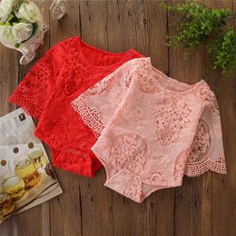 Baby Lace Hallow Out Romper Toddler Bell Sleeve Onesie Lovely Girls Fashion Tshirt Tops Clothing for Infant 210529