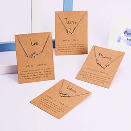 wholesale silver pendant settings Australia - 12pcs Cardboard Star Zodiac Sign jewelry 12 Constellation Necklaces Crystal Charm Gold Chain Choker Necklaces for Women Birthday Gift Jewelry