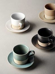 Handmade Ceramic Coffee Cup And Saucer Set 4 Colours Pottery Creative Simple Retro Style Espresso Drinkware 120ml