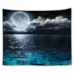 ocean moon tapestry nature dorm decor wall hanging farmhouse drop fabric wall cloth tapestries 210609