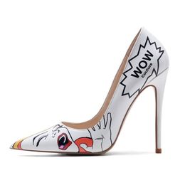 European and American pointed toe stilettos 12 cmsexy graffiti fashion ladies plus size women's shoes banquet women's shoes 210820