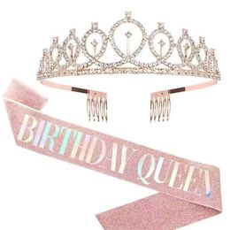 Bling Crinshone Crystal Crown Tiara День рождения Партия День рождения Поставляет Юбилейные Украшения Счастливые 18 21 30 40 50 50 День рождения Сатин Sash 20220113 Q2