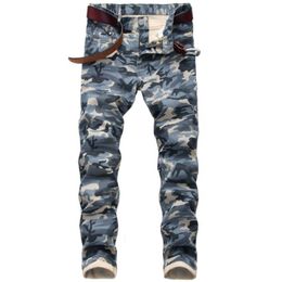 Fashion Men Jeans Casual Camouflage Printed Slim Straight Trousers Streetwear Man Cotton Denim Cargo Pants Plus Size