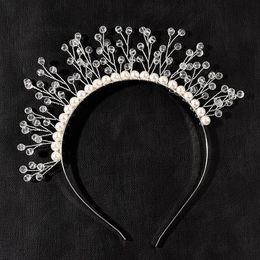 Hair Clips & Barrettes Handmade Pearl Crown Headband For Women Crystal Tiaras Headdress Bridal Crowns Hoop Wedding Jewellery Accessories