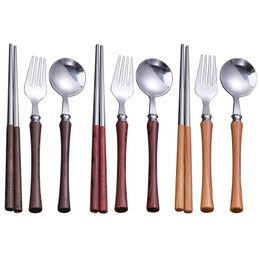 Spoons Stainless Steel Tableware Set Imitation Wood Handle Fork Spoon Steak Knife Durable Kitchen Accessories Making Tools