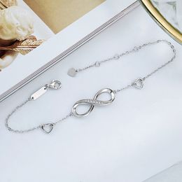 Bracelets Womens 925 Sterling Silver Infinity Heart Endless Love Symbol Charm Adjustable Bracelet White Gold Plated Jewelry for Women Girls