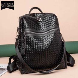 High Quality Backpack Women Large Capacity Knitting Leather Backpacks Travel Designer Back Pack School Backpack Mochilas Mujer Q0528