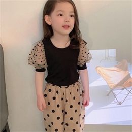 Summer Arrival Girls Fashion Dot 2 Pieces Suit Top+pants Baby Clothes 210528