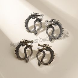 Retro Exaggerated Carved Chinese Dragon Dangle Drop Earrings for Women Cool Black Bending Animal Metal Statement Earrings Punk Jewellery