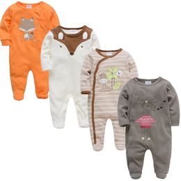 2021 3 4 pcs/lot Summer Baby Boy roupa de bebes Newborn Jumpsuit Long Sleeve Cotton Pyjamas 3 6 9 12 Months Rompers Baby Clothes 210226