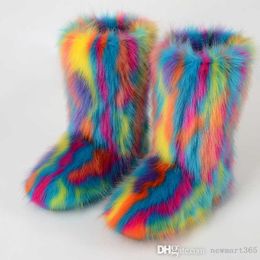 Winter New Women Plush Boots Thickened Fur Mid-boot Integrated Warmth Large Fashion Fox Like Snow Shoes