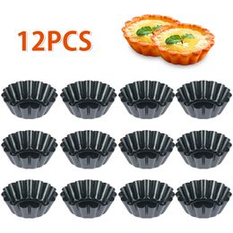 12pcs Non-stick Tart Quiche Flan Pan Mould Pie Pizza Cake Mould Cupcake Egg Tart Tartlet Baking Mould Muffin Cup Pizza Pan Bakeware 210225