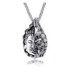 Pendant Necklaces Stainless Steel Chain Necklace Half Faced Buddha Face Devil Glamour Rock Hip Hop Men And Women Jewellery
