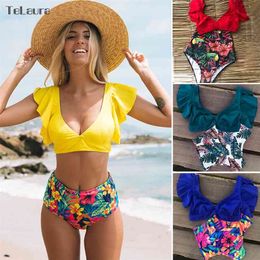 Ruffle High Waist Bikini Swimwear Women Swimsuit Push Up Bikinis Biquini Print Female Beachwear Bathing Suit 210712