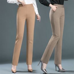 Primavera e outono Cintura elástica moda calças retas esticar alto verão fino de nylon verão mulheres 210925