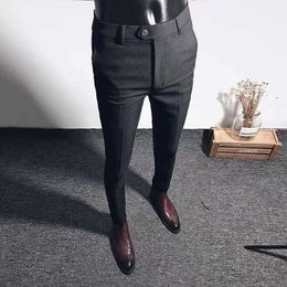 2019 New High-end Brand Boutique Fashion Solid Color Mens Gray Casual Business Suit Pants Social Male Slim Trousers Y0811