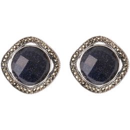 925 Sterling Silver Blue Sandstone Earrings Stud OL Women Atmospheric Geometric High-End Ear Buckle Fashion Retro Cold Heavy Jewelry