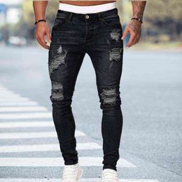 Black Skinny Jeans Men Ripped Jeans Male 2021 NEW Casual Hole Summer Street Hip Hop Slim Denim Pants Man Fashion Jogger Trousers H266S