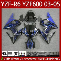 Body Kit For YAMAHA YZF-R6 YZF600 YZF R6 600CC 2003-2005 Cowling 95No.236 YZF R 6 YZFR6 03 04 05 Blue flames Bodywork YZF-600 600 CC 2003 2004 2005 Motorcycle Fairing