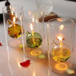 Candle Holders Glass Creative European-made Romantic Transparent Cylindrical Oil Lamp Wedding Decoration Gift Instead