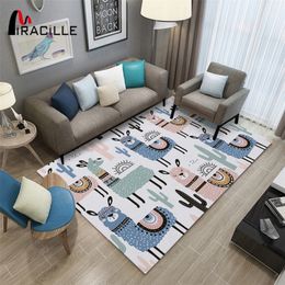 Miracille Alpaca Sheep Cartoon Printed Rectangle Carpets For Kids Room Play Floor Mat Home Non-slip Area Rug 210301